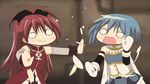  animated animated_gif blue_hair fang hair_ornament hairclip hangaku mahou_shoujo_madoka_magica miki_sayaka multiple_girls o_o ponytail red_hair sakura_kyouko wide_face 