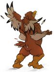  back beak biceps bird brown_feathers butt eyes_closed feathers gryphon hands infernous kuma male nude plain_background standing tail talons transformation white_background wings 