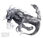  arcomoxis black_and_white claws cthulhu_mythos dagon greyscale grin h.p._lovecraft male monochrome monster muscles plain_background sketch solo tail teeth white_background 