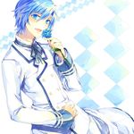  blue_eyes blue_flower blue_hair blue_rose flower formal kaito male_focus project_diva_(series) project_diva_2nd renta_(deja-vu) rose smile solo suit vocaloid white_blazer_(module) 