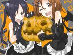  animal_ears bad_id bad_pixiv_id bat_wings black_hair brown_eyes brown_hair cat_ears dress elbow_gloves gloves halloween hirasawa_yui jack-o'-lantern k-on! kirisawa_saki long_hair multiple_girls nakano_azusa one_eye_closed paws pumpkin tail twintails wings 