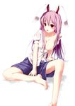  :p animal_ears arm_support bare_legs barefoot blush breasts bunny_ears cleavage collarbone covered_nipples dress_shirt fal_maro feet highres hot long_hair medium_breasts no_bra off_shoulder purple_hair red_eyes reisen_udongein_inaba see-through shirt simple_background sitting skirt solo sweat tongue tongue_out touhou very_long_hair wet wet_clothes 