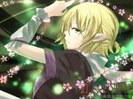  arm_up arm_warmers bad_id bad_pixiv_id blonde_hair danmaku flower green_eyes mizuhashi_parsee pointy_ears profile scarf short_hair solo touhou ume_(plumblossom) upper_body 