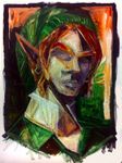  acrylic_paint_(medium) cubism earrings highres jewelry link male_focus pointy_ears portrait solo spire-iii_(spire) the_legend_of_zelda traditional_media tunic work_in_progress 