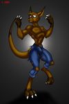  anthro belt biceps blue_eyes brown_fur bulge claws clothing ears fangs fur kangaroo keanon_woods male mammal marsupial muscles nose pants paws pecs pose solo standing tail toe_claws toned topless torn_clothing transformation 