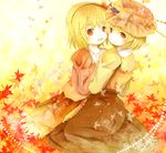  aki_minoriko aki_shizuha bad_id bad_pixiv_id blonde_hair food fruit grapes hair_ornament hairband hat ichitaro leaf multiple_girls open_mouth orange_eyes short_hair siblings sisters smile touhou 