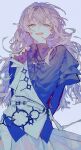  1boy ame5972 asymmetrical_clothes black_shirt collared_shirt commentary cowboy_shot hair_between_eyes highres hoshirube_sho hoshirube_sho_(1st_costume) long_hair looking_at_viewer male_focus nijisanji open_mouth purple_hair shirt smile solo standing unzipped virtual_youtuber wing_collar zipper 