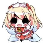  blonde_hair blush_stickers bow chibi fang itotin lowres ribbon solo sunny_milk touhou twintails wings 
