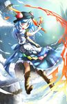  bad_id bad_pixiv_id blue_hair colorized food fruit fuyouchu hat hinanawi_tenshi keystone long_hair peach red_eyes rope shimenawa solo sword sword_of_hisou touhou weapon 