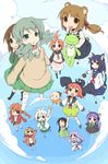  animal_ears baby black_hair blonde_hair brown_eyes brown_hair cat_ears cat_tail character_request cloud copyright_request dress eyepatch floating flower goggles green_eyes green_hair hair_ornament hairclip hand_up headdress kareha_aki long_hair multiple_girls o_o open_mouth orange_eyes orange_hair purple_eyes purple_hair raccoon_ears red_eyes red_hair sarashi scarf school_uniform short_hair skirt sky stuffed_animal stuffed_toy tail thighhighs white_hair 