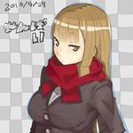  brown_eyes brown_hair long_hair natsu_(teriyaki) original scarf solo teriyaki 