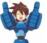  aka_(s3637) brown_hair closed_eyes male_focus open_mouth rock_volnutt rockman rockman_dash smile solo sparkle tears thumbs_up 