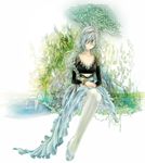  braid closed_eyes high_heels long_hair nature piko_stail sekka_yufu shoes silver_hair sitting solo thighhighs utau 