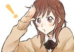  1girl :o amagami brown_eyes brown_hair face kibito_high_school_uniform long_sleeves open_mouth peg sakurai_rihoko salute school_uniform short_hair solo sweater 