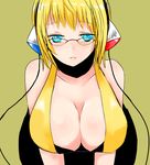 bent_over bespectacled blonde_hair blue_eyes breasts chobits cleavage glasses gym_leader han_(jackpot) hanging_breasts headphones kamitsure_(pokemon) large_breasts pantyhose pokemon pokemon_(game) pokemon_bw short_hair solo 