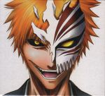  artist_request black_sclera bleach dark_persona evil_grin evil_smile face grin highres hollow hollow_ichigo kurosaki_ichigo male_focus mask official_art orange_hair shinigami smile solo yellow_eyes 