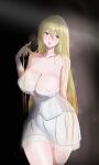  1girl absurdres bare_shoulders blonde_hair blue_eyes blush breasts cleavage collarbone corset cowboy_shot darkness_(konosuba) hair_between_eyes hand_up highres holding holding_own_hair kono_subarashii_sekai_ni_shukufuku_wo! large_breasts long_hair open_mouth osage_gankyou playing_with_own_hair solo steaming_body sweat twirling_hair underbust very_long_hair white_corset wide_hips 