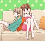  amano_ichigo amano_natsume bad_id bad_pixiv_id bi_ru couch leg_hug multiple_girls pillow polka_dot siblings simple_background sisters sitting yumeiro_patissiere 