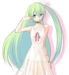  alternate_hairstyle dress green_eyes green_hair hatsune_miku headset kakaon long_hair project_diva_(series) project_diva_2nd see-through side_ponytail simple_background solo thigh_gap very_long_hair vocaloid 