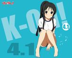  akiyama_mio barefoot black_hair blue_eyes buruma gym_uniform k-on! legs long_hair ponytail saitoyu00 solo 