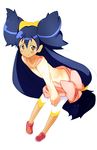  bad_id bad_pixiv_id big_hair blue_hair blush brown_eyes dark_skin gym_leader gyorui_(katsuwo_drawing) hair_ribbon iris_(pokemon) leaning_forward leggings long_hair no_socks pokemon pokemon_(game) pokemon_bw ponytail ribbon smile solo two_side_up very_long_hair white_legwear 