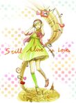  braid closed_eyes dress headphones heart kneehighs koharubiyori-sun legs long_hair mismatched_legwear scarf sekka_yufu silver_hair smile solo television utau 