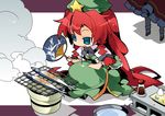  blue_eyes blush_stickers bucket drooling fan fish flandre_scarlet grill grilling hat hong_meiling multiple_girls nyuusankin paper_fan red_hair rice saliva saury shichirin smoke soy_sauce touhou uchiwa water 