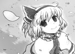  alice_margatroid book bow capelet from_above greyscale hair_bow hairband looking_up monochrome petals smile solo touhou ume_(noraneko) 