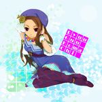  beret brown_hair hat idolmaster idolmaster_(classic) idolmaster_2 jewelry long_hair minase_iori necklace ooomi palace_of_dragon_(idolmaster) red_eyes solo thighhighs 