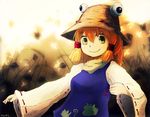  blonde_hair eyes frog hair_ornament hat moriya_suwako saebashi short_hair smile solo touhou yellow_eyes 