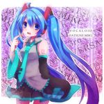  ahoge blue_eyes blue_hair detached_sleeves efu hatsune_miku headset highres long_hair necktie open_mouth skirt solo twintails very_long_hair vocaloid 