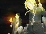  bandages black_hair blonde_hair edward_elric fire fullmetal_alchemist ling_yao multiple_boys ponytail tame torch yellow_eyes 