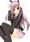  animal_ears between_legs black_legwear blush bunny_ears hand_between_legs kuwashima_rein long_hair necktie purple_hair red_eyes reisen_udongein_inaba skirt solo thighhighs touhou zettai_ryouiki 