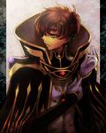  alternate_costume brown_hair c_(rahit) cape code_geass earrings frown gloves green_eyes jewelry kururugi_suzaku male_focus solo 