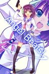  angel_beats! green_eyes gun hairband kawano_(sata) legs purple_hair school_uniform serafuku short_hair solo thighhighs weapon yuri_(angel_beats!) zoom_layer 