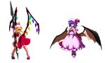  bat_wings blonde_hair blue_hair daime_fusonzai flandre_scarlet full_body hat lowres multiple_girls pixel_art ponytail red_eyes remilia_scarlet short_hair siblings side_ponytail sisters touhou transparent_background wings 