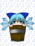  bad_id bad_pixiv_id blue_eyes blue_hair bow bucket cirno hair_bow in_bucket in_container short_hair snowflakes solo tora_tsugumi_(nue1114) touhou wings 