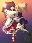  bad_id bad_pixiv_id blonde_hair brown_hair hakurei_reimu hinase_kei moriya_suwako multiple_girls red_eyes thighhighs touhou yuri 