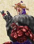  carrying haru_no_hito horns ibuki_suika muscle oni red_oni red_skin touhou 