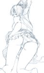  all_fours ass blue from_behind kage_yuu long_hair looking_back monochrome panties riesz seiken_densetsu seiken_densetsu_3 sketch skirt solo underwear 