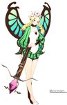  blonde_hair blush bow_(weapon) braid butterfly_wings character_name crossbow fairy flower full_body hair_flower hair_ornament mercedes odin_sphere pointy_ears puff_and_slash_sleeves puffy_sleeves red_eyes solo sousou_(sousouworks) standing twin_braids weapon wings 