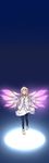  blonde_hair blue_background boots choker collet_brunel highres jewelry long_hair mizuki_riyu pantyhose pink_wings solo tales_of_(series) tales_of_symphonia wings 