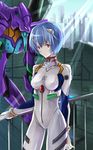  ayanami_rei bad_id bad_pixiv_id blue_hair bodysuit eva_01 momoka_(artist) neon_genesis_evangelion plugsuit rebuild_of_evangelion red_eyes short_hair solo white_bodysuit 