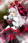  crown gloves headband idolmaster idolmaster_(classic) long_hair morimoto_gaanya pantyhose plaid punkish_gothic purple_eyes shijou_takane silver_hair solo 