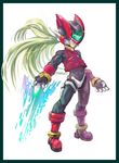  blonde_hair border gloves male_focus ojisan_bosatsu rockman rockman_zero solo sword weapon zero_(rockman) 