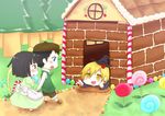  2boys bad_id bad_pixiv_id black_hair blonde_hair blue_eyes bob_cut candy candy_cane dress durarara!! earrings food gingerbread_house glasses gretel_(grimm) hansel_(grimm) hansel_and_gretel hat house jewelry kida_masaomi multiple_boys numoi_(munimoni) red_eyes ryuugamine_mikado screencap short_hair sonohara_anri tongue witch_hat yellow_eyes 