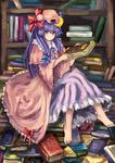  barefoot book hat lion_(enkifield) long_hair patchouli_knowledge purple_eyes purple_hair solo touhou 