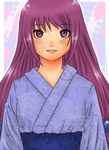  highres japanese_clothes kimono lips long_hair maria_otaku_csi purple_eyes purple_hair smile solo 