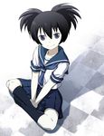  bad_id bad_pixiv_id bandages black_hair black_rock_shooter blue_eyes highres kuroi_mato nagian school_uniform solo twintails 