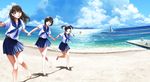  anegasaki_nene barefoot beach cloud day feet kobayakawa_rinko legs long_hair long_legs love_plus love_plus_plus mino_tarou multiple_girls ocean official_art outdoors school_uniform serafuku short_hair skirt sky smile takane_manaka twintails 